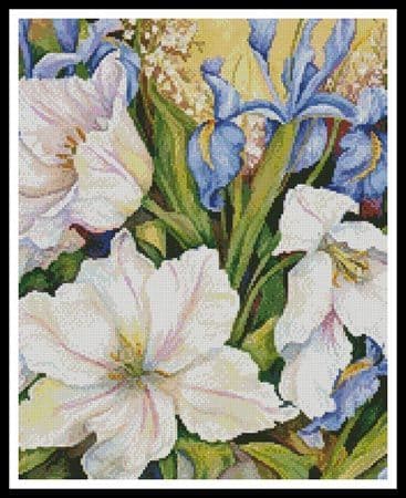White Tulips and Blue Iris (Crop) by Artecy printed cross stitch chart